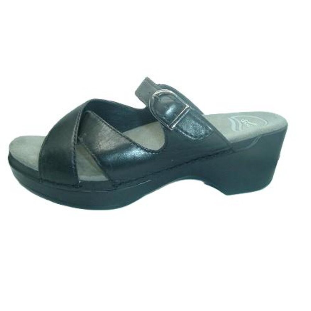 DANSKO Sandals Women Sela 7.5 EU38 Black Leather Comfort Strappy Platform Chunky